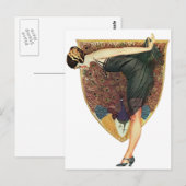 Vintage Art Deco Flapper mit Pfau Postkarte (Vorne/Hinten)