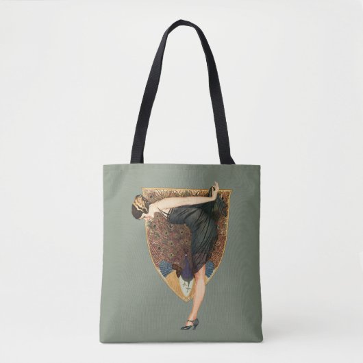 Vintage Art Deco Flapper mit Pfau Tasche (Vorderseite)