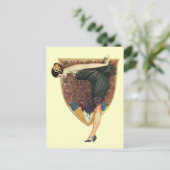 Vintage Art Deco Flapperin mit Pfau Postkarte (Stehend Vorderseite)