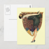 Vintage Art Deco Flapperin mit Pfau Postkarte (Vorne/Hinten)