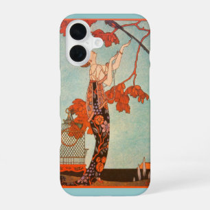Vintage Art Deco, Flatterhafter Vogel von George B iPhone 16 Hülle