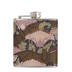 Vintage Art Deco Fledermaus und Blumen Flachmann
