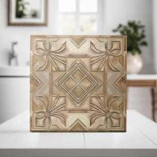 Vintage Art Deco Fleur-de-lis - Travertin-Marmor Fliese
