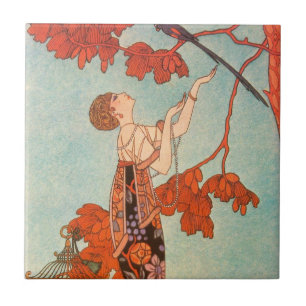 Vintage Art Deco, Flighty Bird von George Barbier Fliese