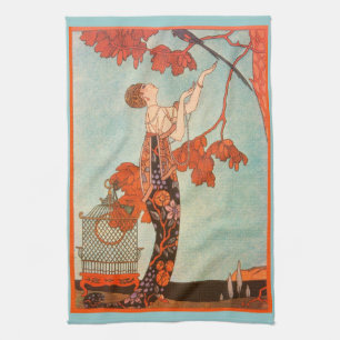 Vintage Art Deco, Flighty Bird von George Barbier Geschirrtuch