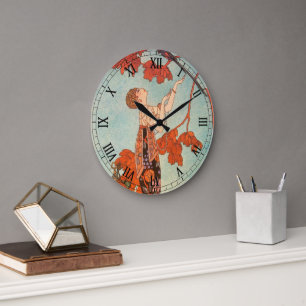 Vintage Art Deco, Flighty Bird von George Barbier Große Wanduhr