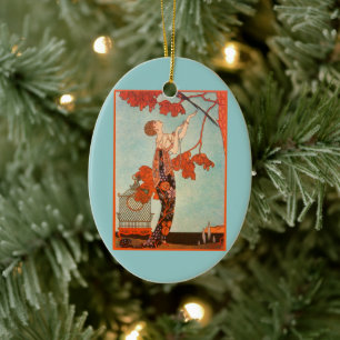 Vintage Art Deco, Flighty Bird von George Barbier Keramik Ornament
