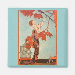 Vintage Art Deco, Flighty Bird von George Barbier Magnet