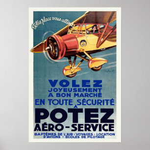 Vintage Art Deco Flugschule Poster