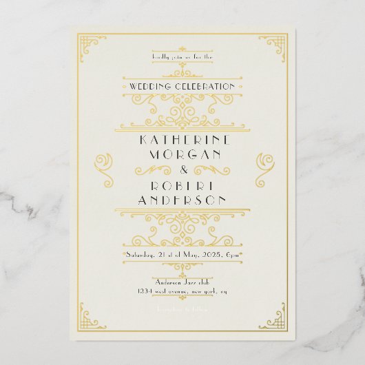 Vintage Art Deco Folieneinladung (Vorderseite)