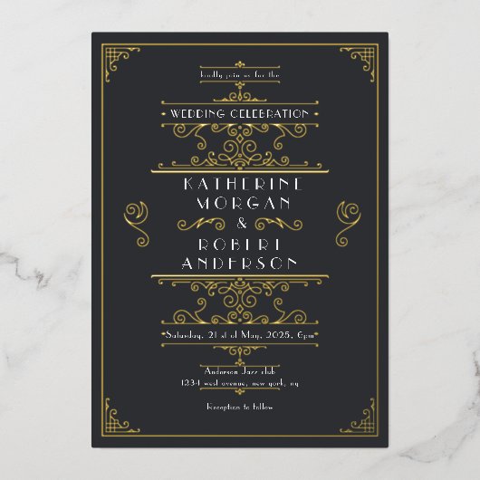 Vintage Art Deco Folieneinladung (Vorderseite)