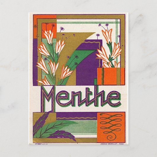 Vintage Art Deco französisches Liköretikett Postkarte (Vorderseite)