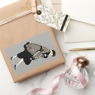 Vintage Art Deco Frau im Leopardenprint-Jacket Rechteckiger Aufkleber