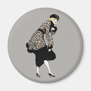Vintage-Art-Deco-Frau in Leopardenprint-Jacke Magnet