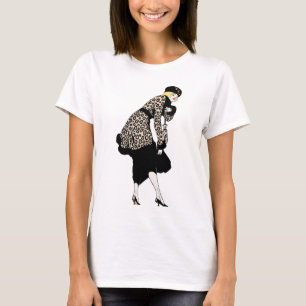 Vintage-Art-Déco-Frau in Leopardenprint-Jacke T-Shirt
