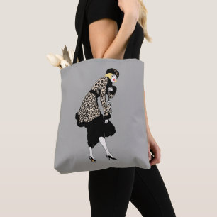 Vintage-Art-Déco-Frau in Leopardenprint-Jacke Tasche