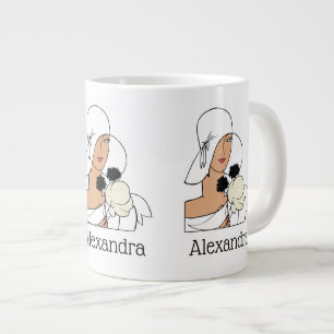 Vintage Art Deco Frau mit Blumen einen Hut tragend Jumbo-Tasse