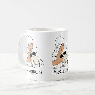 Vintage Art Deco Frau mit Blumen einen Hut tragend Kaffeetasse