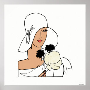 Vintage Art Deco Frau mit Blumen einen Hut tragend Poster