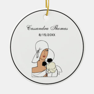 Vintage-Art-Déco-Frau mit Blumen trägt Hut C Keramik Ornament