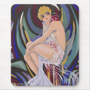 Vintage Art Deco Frau mit Drapes von S. Chompre Mousepad