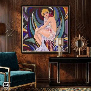 Vintage Art Deco Frau mit Drapes von S. Chompre Poster