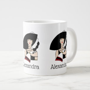 Vintage Art Deco Frau mit Hut Handschuhe Farbe Jumbo-Tasse