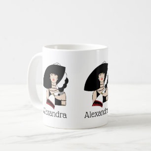 Vintage Art Deco Frau mit Hut Handschuhen Farbe Kaffeetasse