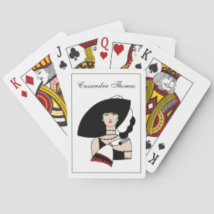 Vintage Art Deco Frau mit Hut Handschuhen Farbe Spielkarten