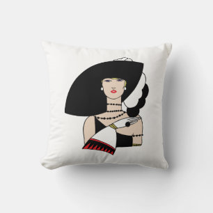 Vintage Art Deco Frau mit Hut Handschuhen in Farbe Kissen