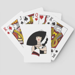 Vintage Art Deco Frau mit Hut Handschuhen in Farbe Spielkarten