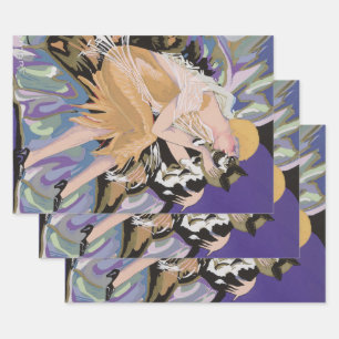 Vintage-Art-Deco-Frau mit Katze von S. Chompre Geschenkpapier Set