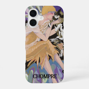 Vintage Art Deco Frau mit Katze von S. Chompre iPhone 16 Hülle