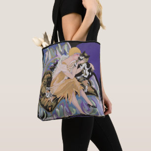 Vintage Art Deco Frau mit Katze von S. Chompre Tasche