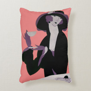 Vintage Art Deco Frau, Nachmittags-Tee und Cupcake Dekokissen