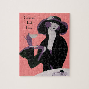 Vintage Art Deco Frau, Nachmittags-Tee und Cupcake Puzzle