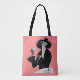 Vintage Art Deco Frau, Nachmittags-Tee und Cupcake Tasche