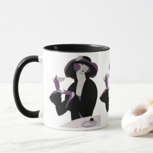 Vintage Art Deco Frau, Nachmittags-Tee und Cupcake Tasse