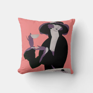 Vintage Art Deco Frau, Nachmittagstee und Cupcake Kissen
