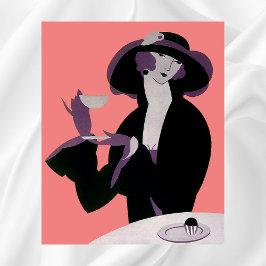 Vintage Art Deco Frau, Nachmittagstee und Cupcake Poster