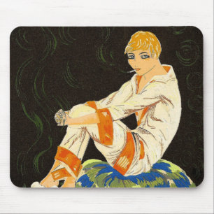 Vintage Art Deco Frau, rauchen von S. Chompre Mousepad