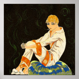 Vintage Art Deco Frau, rauchen von S. Chompre Poster
