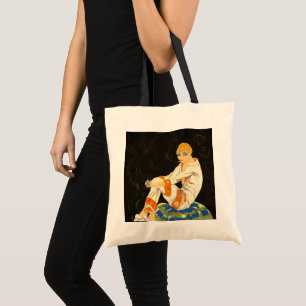 Vintage Art Deco Frau, rauchen von S. Chompre Tragetasche
