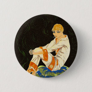 Vintage-Art-Deco-Frau, rauchend von S. Chompre Button