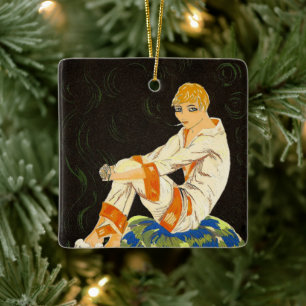 Vintage Art Deco Frau, rauchend von S. Chompre Keramikornament