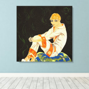 Vintage Art Deco Frau, rauchend von S. Chompre Leinwanddruck