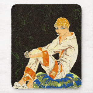 Vintage Art Deco Frau, rauchend von S. Chompre Mousepad