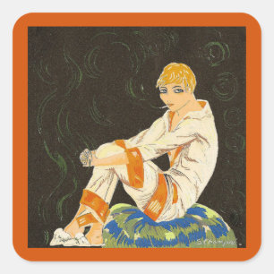 Vintage-Art-Deco-Frau, rauchend von S. Chompre Quadratischer Aufkleber