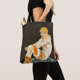 Vintage Art Deco Frau, rauchend von S. Chompre Tasche