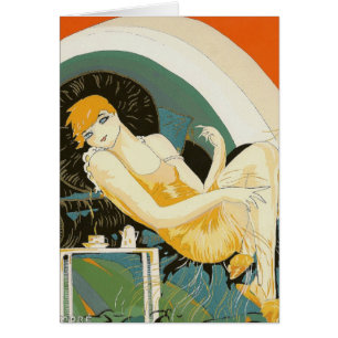 Vintage Art Deco Frau Reclining on Couch, Chompe